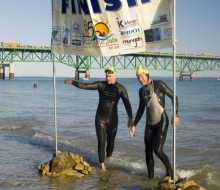 Swimmers in the Straits of Mackinac during the Labor Day Bridge Walk