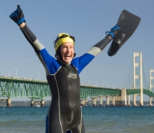 Swimmers in the Straits of Mackinac during the Labor Day Bridge Walk