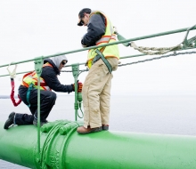 Steeplejacks, Changing lights on the Mackinac Bridge to blue for Autism Awareness.